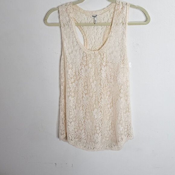 Splendid Cream Sheer Floral Lace Scoop Neck Breast Pocket Racerback Tank Medium - Picture 7 of 7